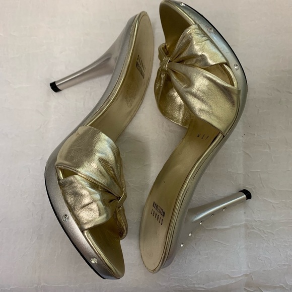 Stuart Weitzman Heel Slippers Gold With Crystals - Picture 3 of 8